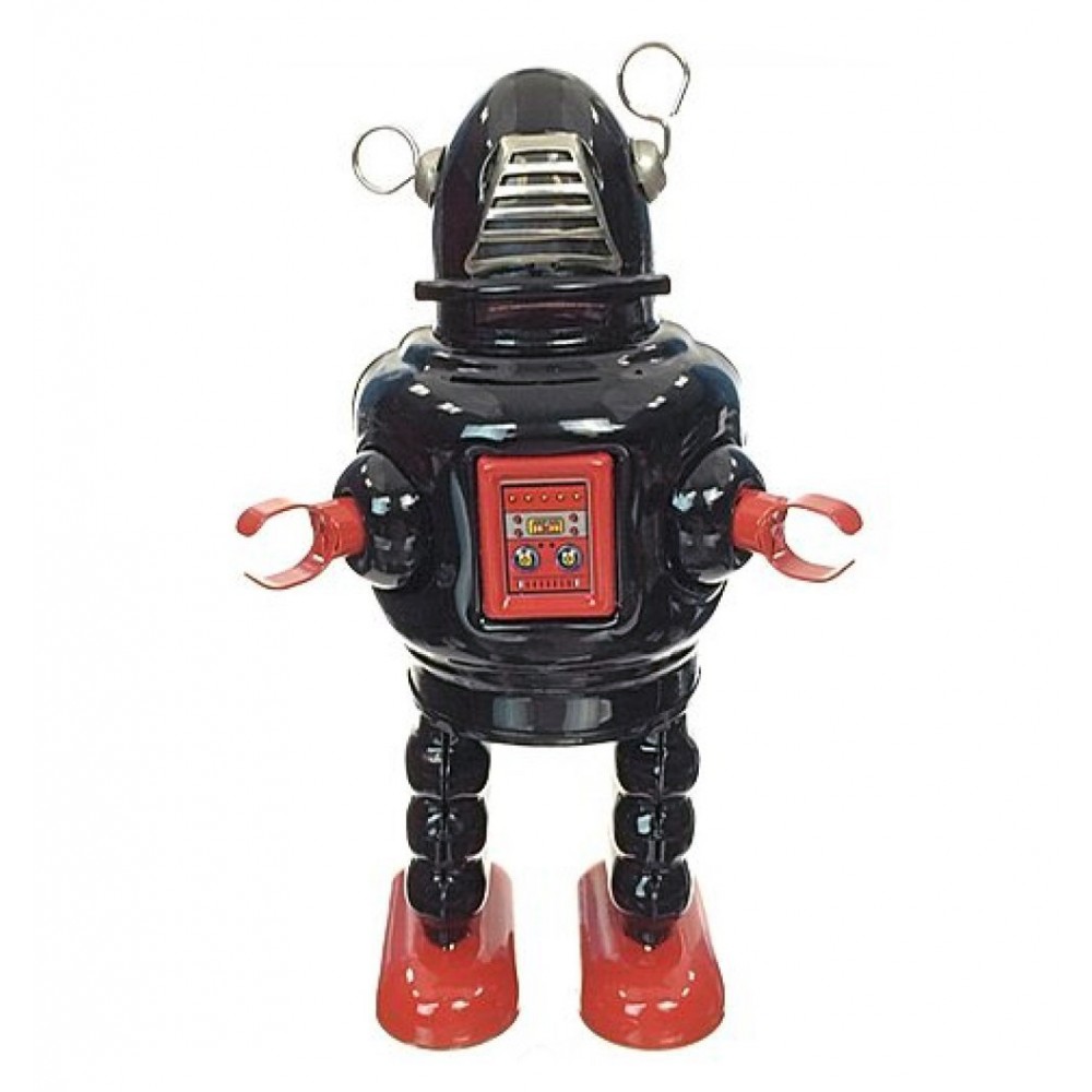 MS430 Black Mechanical Planet Robot Retro Clockwork Wind Up Tin Toy w/Box 
