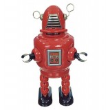 Saint John - Planet Robot - Collectible Retro Wind Up Tin Toy - Red - Tin Toys