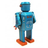 Saint John - R-35 Robot - Collectible Retro Wind Up Tin Toy - Metallic Blue- Tin Toys