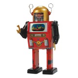Saint John - TV Spaceman - Collectible Retro Wind Up Tin Toy - Red and Black- Tin Toys