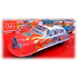 Saint John - Hot Racer Automobile - Giocattolo di Latta Retro da Collezione Meccanico a Carica - Rosso Argento Bianco - Tin Toys