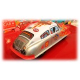 Saint John - Hot Racer Automobile - Giocattolo di Latta Retro da Collezione Meccanico a Carica - Rosso Argento Bianco - Tin Toys