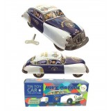 Saint John - Hwy Patrol Highway Car - Collectible Retro Wind Up Tin Toy - White Blue Silver - Tin Toys