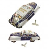 Saint John - Hwy Patrol Highway Car - Collectible Retro Wind Up Tin Toy - White Blue Silver - Tin Toys