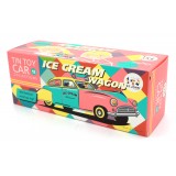 Saint John - Ice Cream Wagon Car - Collectible Retro Wind Up Tin Toy - Pink Turquoise Yellow - Tin Toys