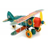 Saint John - Acrobatic Bear Plane - Aeroplano Acrobatico Orso - Giocattolo di Latta a Carica - Blu Rosso - Tin Toys