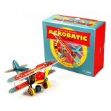 Saint John - Acrobatic Bear Plane - Aeroplano Acrobatico Orso - Giocattolo di Latta a Carica - Blu Rosso - Tin Toys
