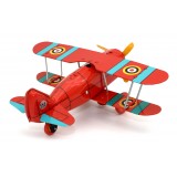 Saint John - Biplane Fighter Caccia Biplano - Giocattolo di Latta Retro da Collezione Meccanico a Carica - Rosso - Tin Toys