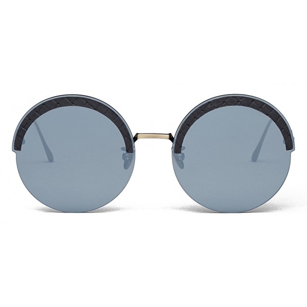 Bottega Veneta - Metal Gold and Leather Round Oversize Sunglasses - Gold Silver - Sunglasses - Bottega Veneta Eyewear