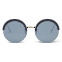 Bottega Veneta - Metal Gold and Leather Round Oversize Sunglasses - Gold Silver - Sunglasses - Bottega Veneta Eyewear