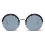 Bottega Veneta - Metal Gold and Leather Round Oversize Sunglasses - Gold Silver - Sunglasses - Bottega Veneta Eyewear