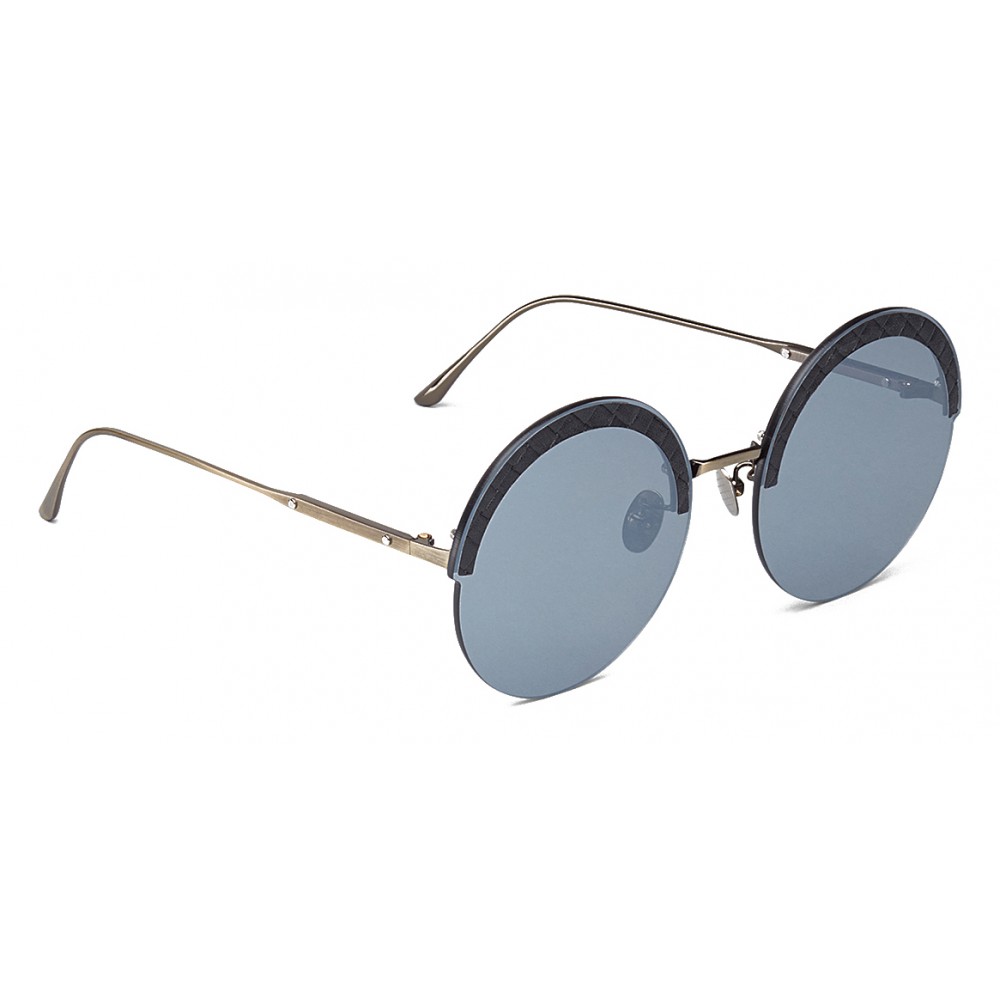 Bottega Veneta - Metal Gold and Leather Round Oversize Sunglasses ...