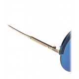 Bottega Veneta - Metal Gold and Leather Round Oversize Sunglasses - Gold Blue - Sunglasses - Bottega Veneta Eyewear