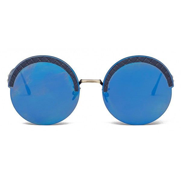 Bottega Veneta - Metal Gold and Leather Round Oversize Sunglasses - Gold Blue - Sunglasses - Bottega Veneta Eyewear