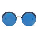 Bottega Veneta - Metal Gold and Leather Round Oversize Sunglasses - Gold Blue - Sunglasses - Bottega Veneta Eyewear
