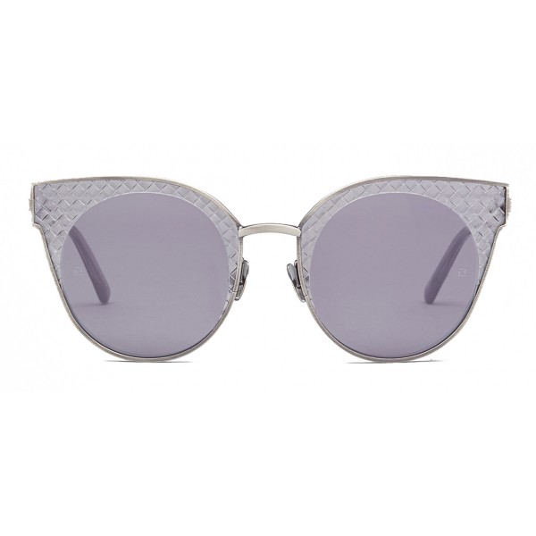 Bottega Veneta - Cross Metal Cat Eye Sunglasses - Silver Grey - Sunglasses - Bottega Veneta Eyewear