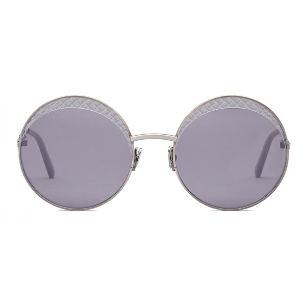 Bottega Veneta - Cross Metal Round Sunglasses - Silver Grey - Sunglasses - Bottega Veneta Eyewear