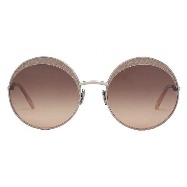 Bottega Veneta - Cross Metal Round Sunglasses - Silver Brown - Sunglasses - Bottega Veneta Eyewear