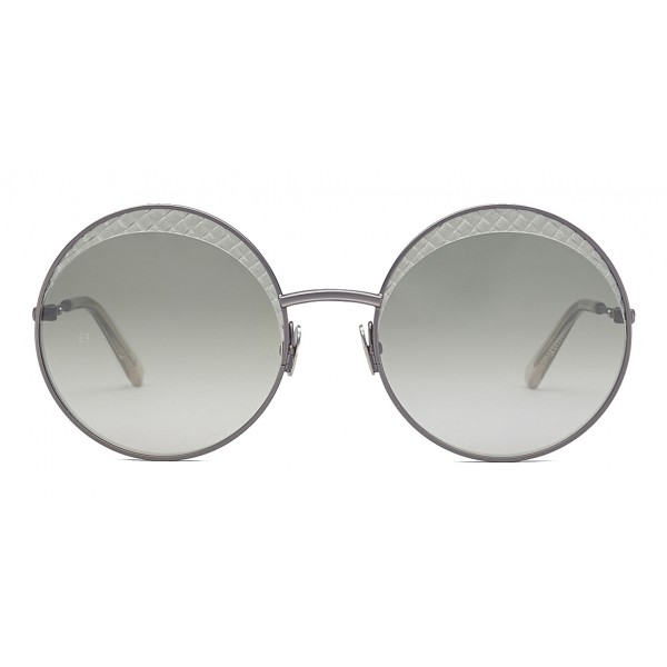 Bottega Veneta - Cross Metal Round Sunglasses - Ruthenium Green - Sunglasses - Bottega Veneta Eyewear