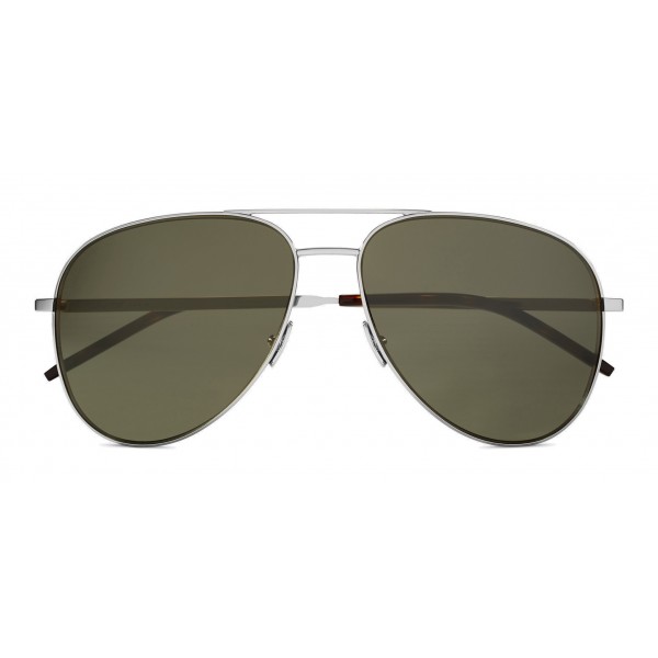 Yves Saint Laurent - Classic SL 11 Folk Aviator Sunglasses with Double Metal Bridge - Silver - Saint Laurent Eyewear