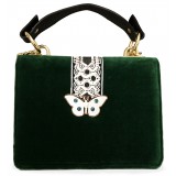 Kristina MC - Mini Bag Cahier - Clutch Bag with Chain - Velvet Saffiano Calfskin - Forest Green -  - High Quality Leather