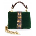 Kristina MC - Mini Bag Cahier - Clutch Bag with Chain - Velvet Gabardine Fabric - Forest Green - High Quality
