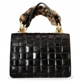 Kristina MC - Mini Bag Cahier - Clutch Bag with Chain - Punched Braided Calfskin - High Quality Leather Craft