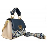 Kristina MC - Mini Bag - Clutch Bag with Chain - Leather Floral Brocade Fabric - High Quality Leather