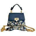 Kristina MC - Mini Bag - Clutch Bag with Chain - Leather Floral Brocade Fabric - High Quality Leather