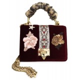 Kristina MC - Mini Bag Cahier - Clutch Bag with Chain - Velvet Saffiano Calfskin - Red Burgundy - High Quality Leather Craft
