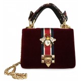 Kristina MC - Mini Bag Cahier - Clutch Bag with Chain - Velvet Gabardine Fabric - Red Burgundy - High Quality Craft