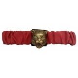 Kristina MC - Belt with Tiger-Shaped Application - Nabuk Nappa - Red - High Quality Leather Craft