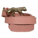 Kristina MC - Belt Double Loop Leopard-Shaped Buckle - Calfskin - Pink - High Quality Leather Craft