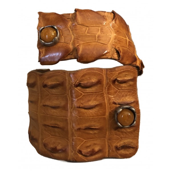 Kristina MC - Crocodile Bracelet in The Shape of a Snake with Studs - Brown Walnut - High Quality Leather Craft