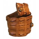 Kristina MC - Crocodile Bracelet in The Shape of a Snake with Studs - Brown Walnut - High Quality Leather Craft