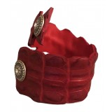 Kristina MC - Crocodile Bracelet in The Shape of a Snake with Studs - Red - High Quality Leather Craft