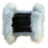 Kristina MC - Mink Fur Bracelet with Central Strip of Nappa Leather - Light Blue - High Quality Leather Craft