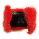 Kristina MC - Mink Fur Bracelet with Black Heart-Shaped Inlay - Red - High Quality Leather Craft