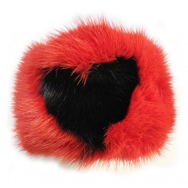 Kristina MC - Mink Fur Bracelet with Black Heart-Shaped Inlay - Red - High Quality Leather Craft