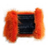 Kristina MC - Mink Fur Bracelet with Black Heart-Shaped Inlay - Orange - High Quality Leather Craft