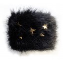 Kristina MC - Mink Fur Bracelet with Star-Shaped Studs - Black - High Quality Leather Craft
