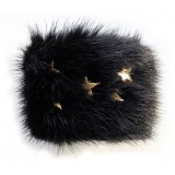 Kristina MC - Mink Fur Bracelet with Star-Shaped Studs - Black - High Quality Leather Craft