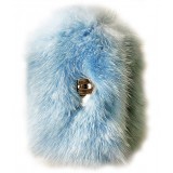 Kristina MC - Mink Fur Bracelet with Central Clasp - Light Blue - High Quality Leather Craft