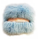 Kristina MC - Mink Fur Bracelet with Central Strip of Nappa Leather - Light Blue - High Quality Leather Craft
