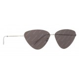 Balenciaga - Invisible Cat Sunglasses in Silver Metal with Gray Lenses and All-Over Logo - Sunglasses - Balenciaga Eyewear