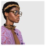 Gucci - Oversize Round Frame Acetate Glasses - Transparent Olive Acetate - Gucci Eyewear