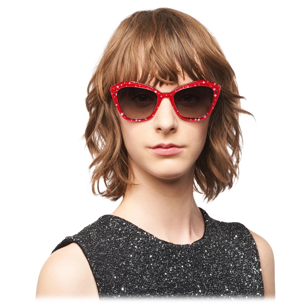 Miu - Miu Miu Catwalk Sunglasses with Stars Logo - Cat Eye - Red Gray Gradient - - Miu Miu Eyewear - Avvenice