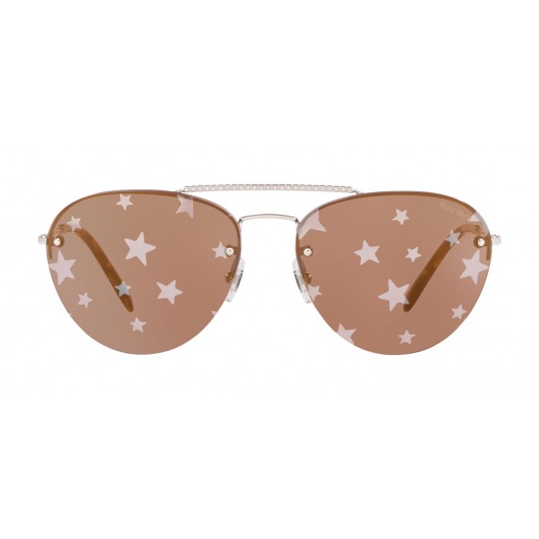 Miu Miu - Occhiali Miu Miu Noir - Aviator - Rosa Specchiata con Stelle Argento - Occhiali da Sole - Miu Miu Eyewear