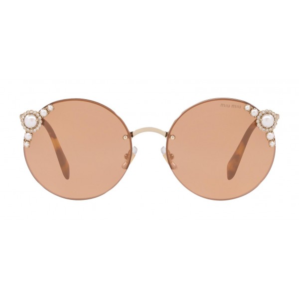 Miu Miu - Miu Miu Manière with Pearls Sunglasses - Round - Flash Cameo - Sunglasses - Miu Miu Eyewear