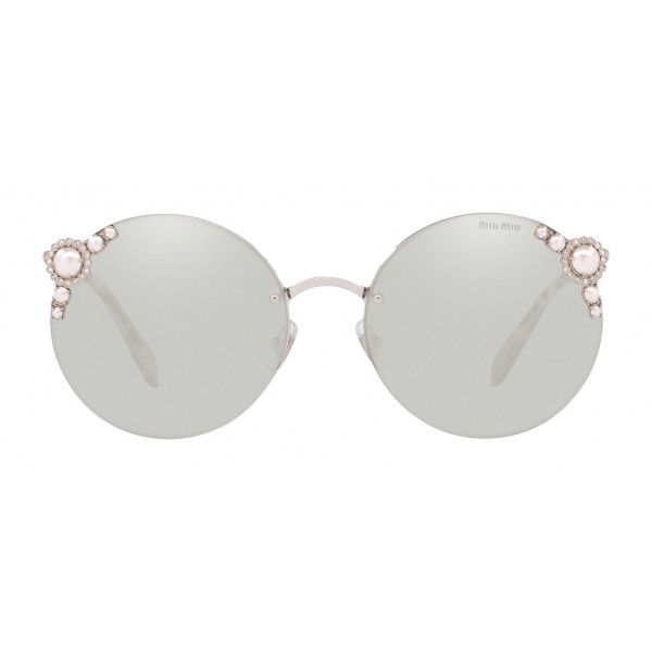 Miu Miu - Miu Miu Manière with Pearls Sunglasses - Round - Clear Flash - Sunglasses - Miu Miu Eyewear
